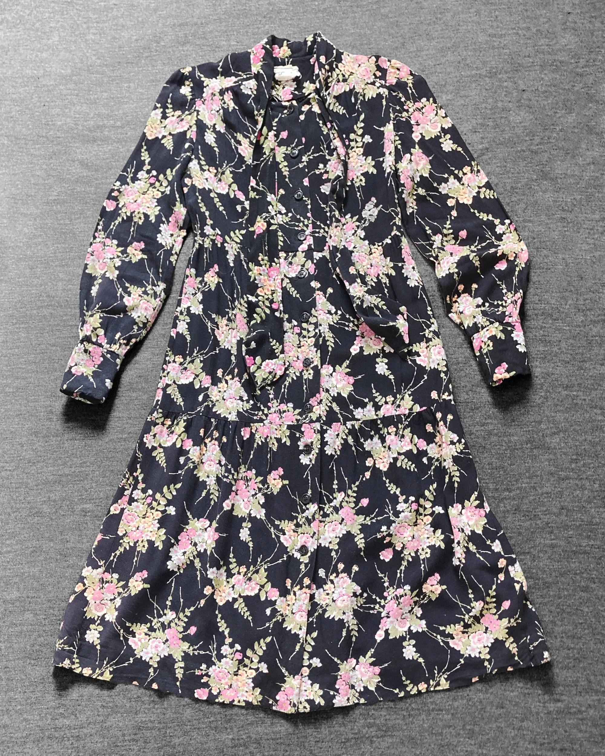 1970s Floral Bow Dress–S