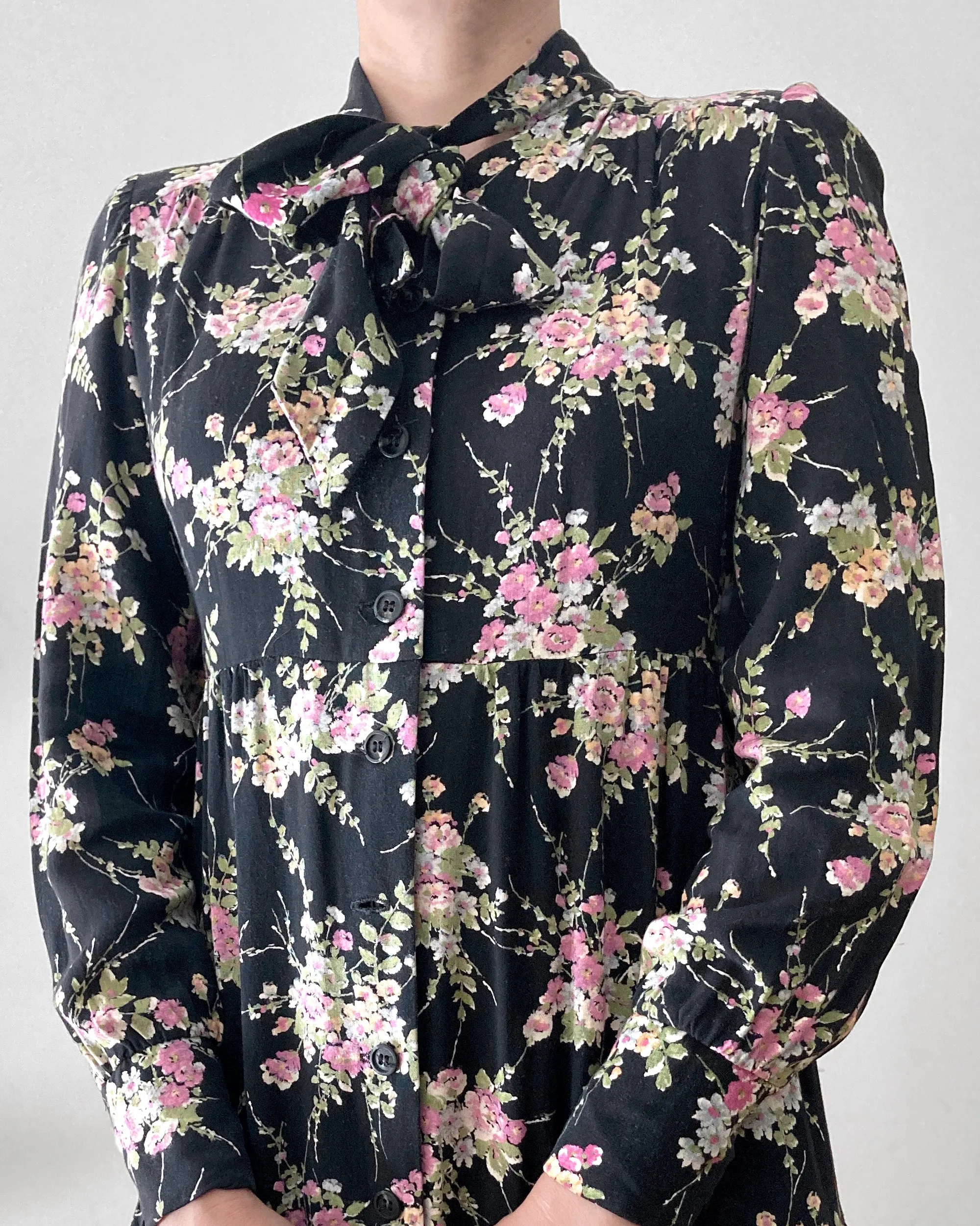 1970s Floral Bow Dress–S