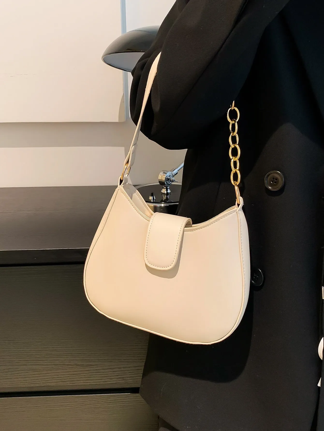 1pc Beige Underarm Shoulder Bag - Beige