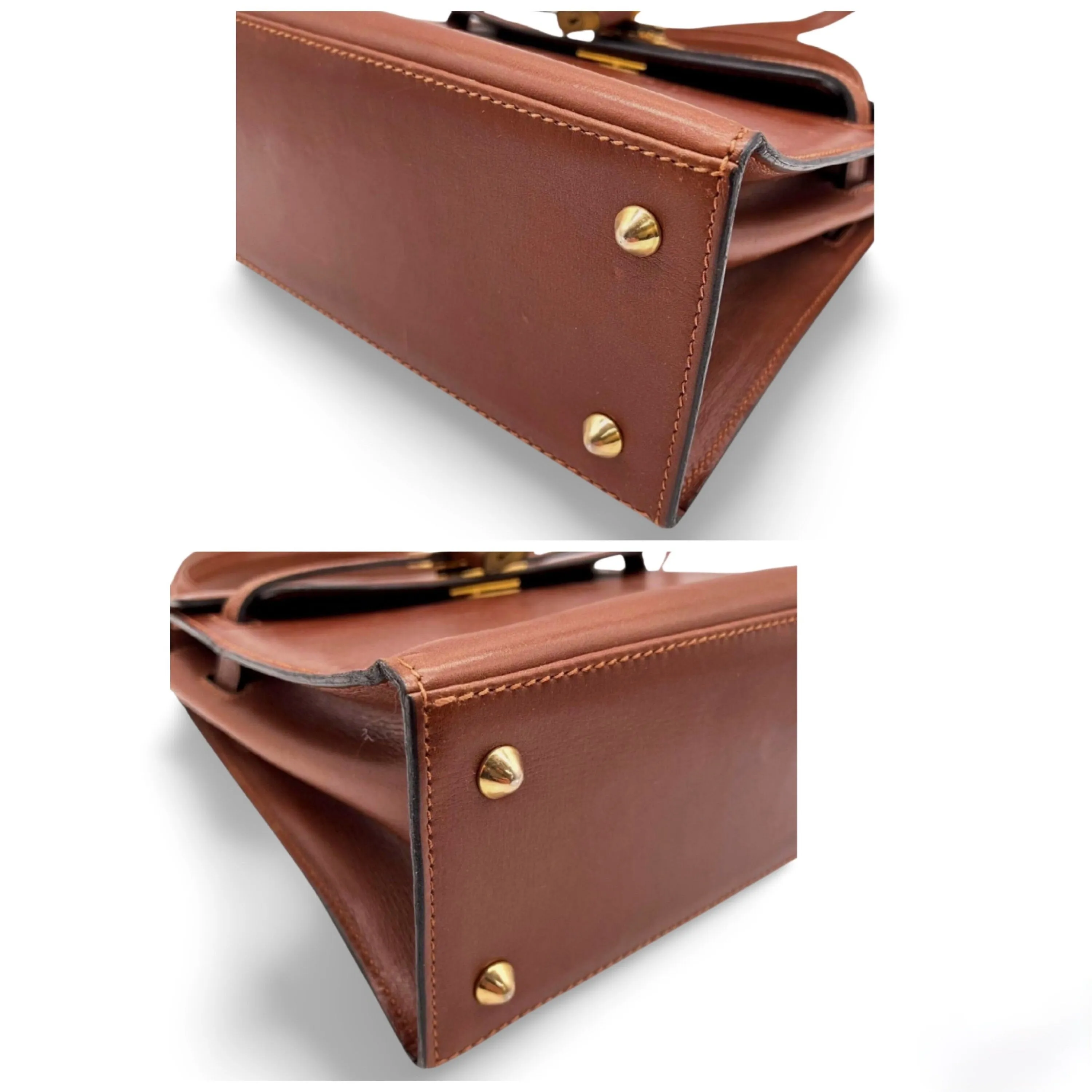 80's vintage BALLY brown boxcalf leather kelly bag with gold tone hardware closure. Classic masterpiece handbag. 060118ya