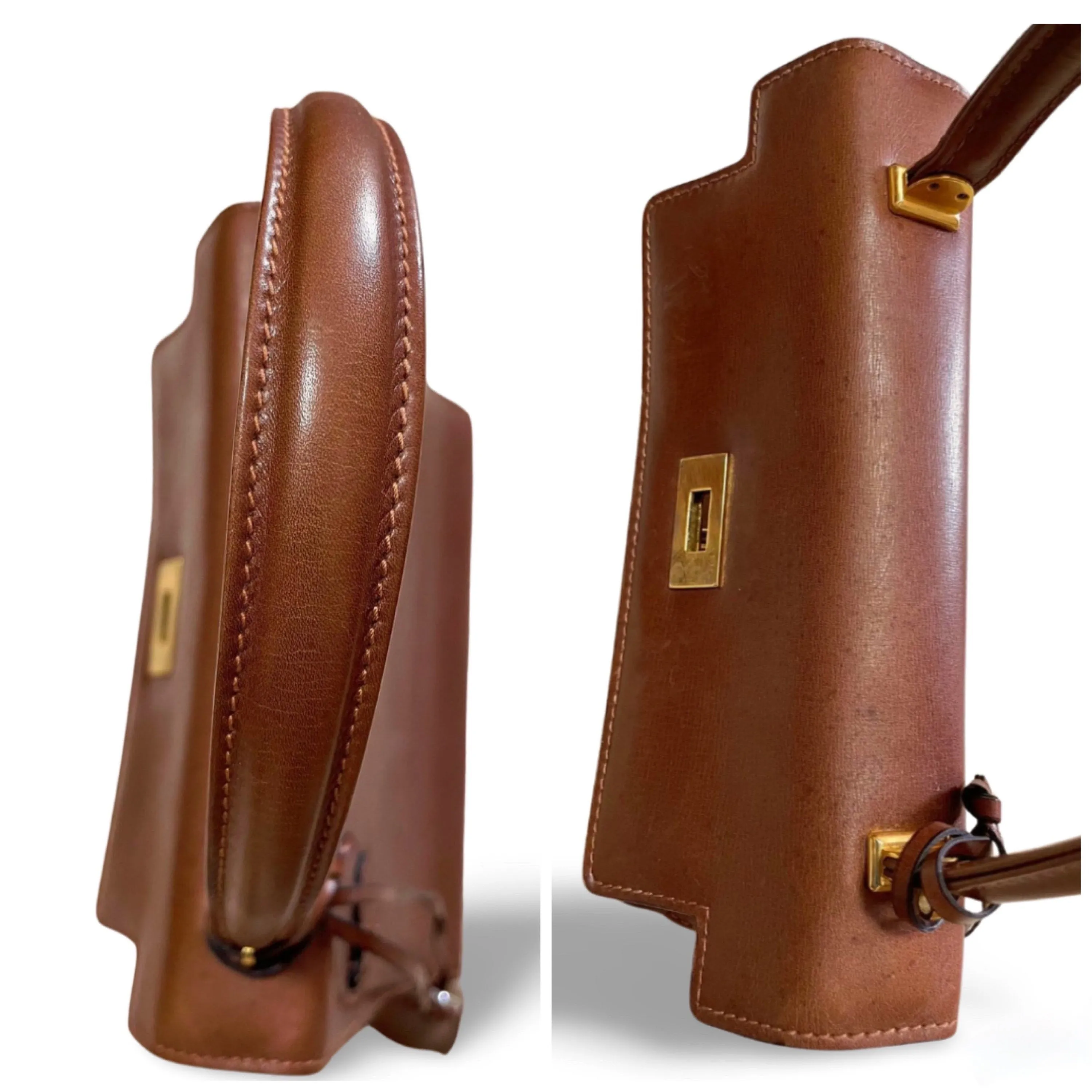 80's vintage BALLY brown boxcalf leather kelly bag with gold tone hardware closure. Classic masterpiece handbag. 060118ya