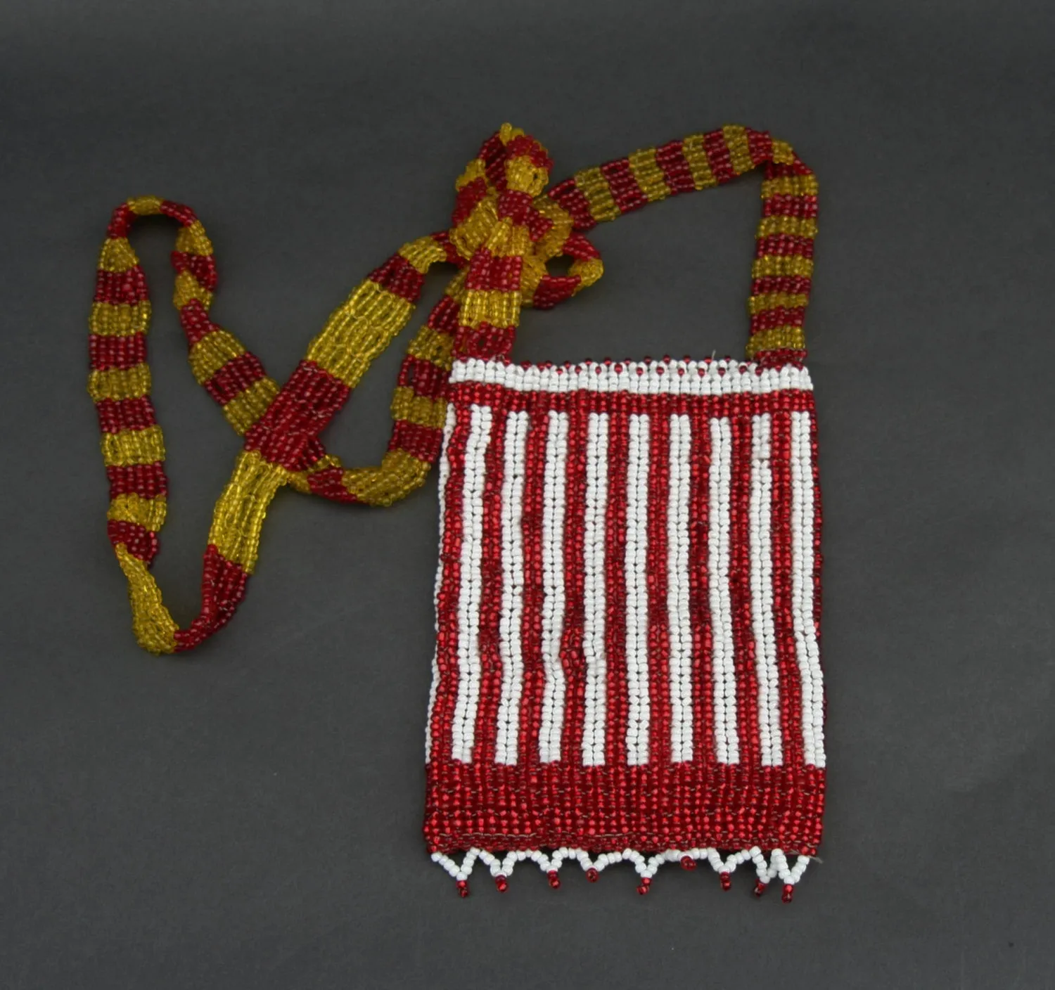 African Beaded Cell Phone Holder Bag Red & White Long Shoulder Strap Handcrafted South Africa