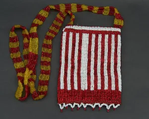 African Beaded Cell Phone Holder Bag Red & White Long Shoulder Strap Handcrafted South Africa
