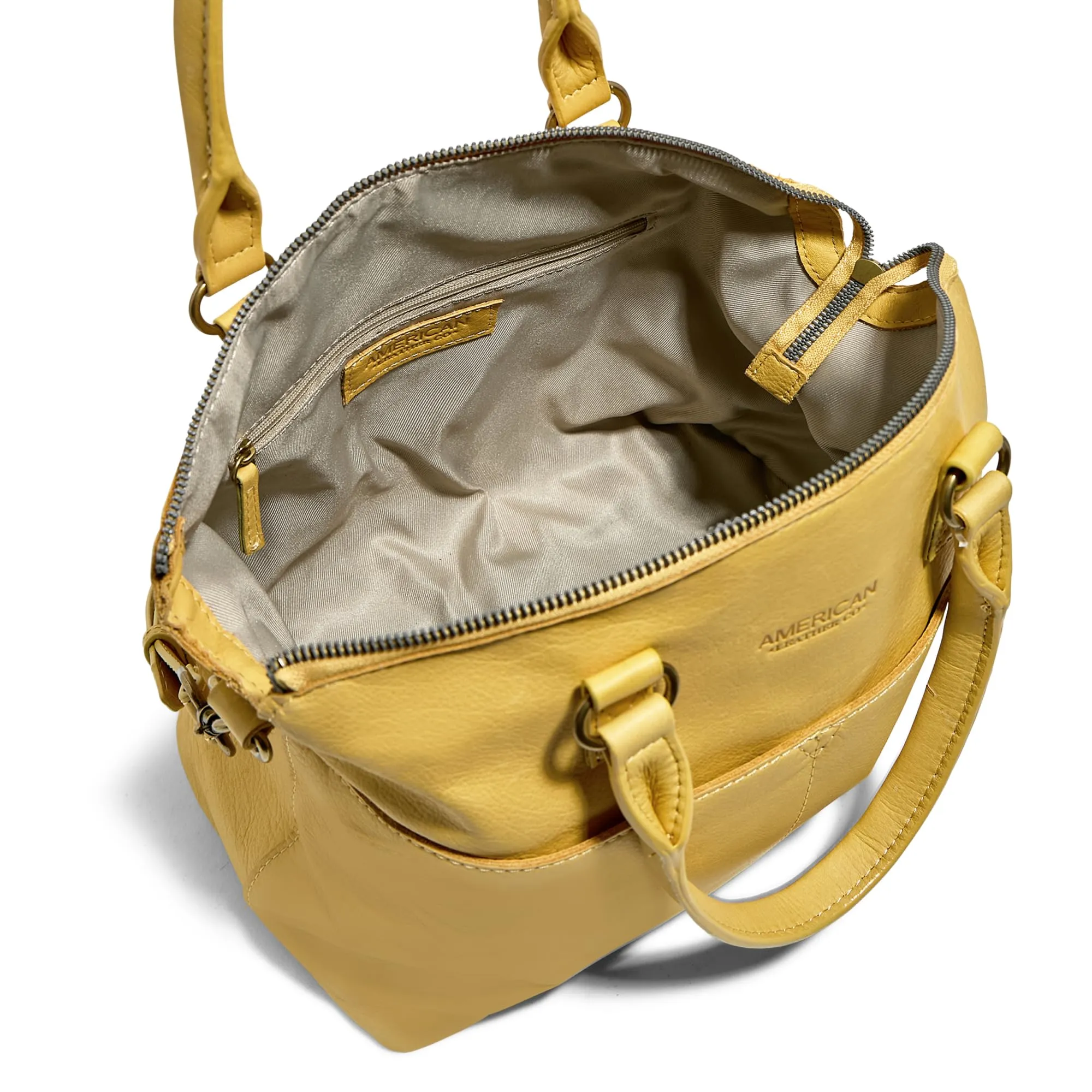 American Leather Co. Carrie Dome Satchel Crossbody Bag, Yellow, Soft Multi-Pocket Leather Purse, Crossbody Handbag with Convertible Strap, Functional & Fashionable Crossbody bags for Women