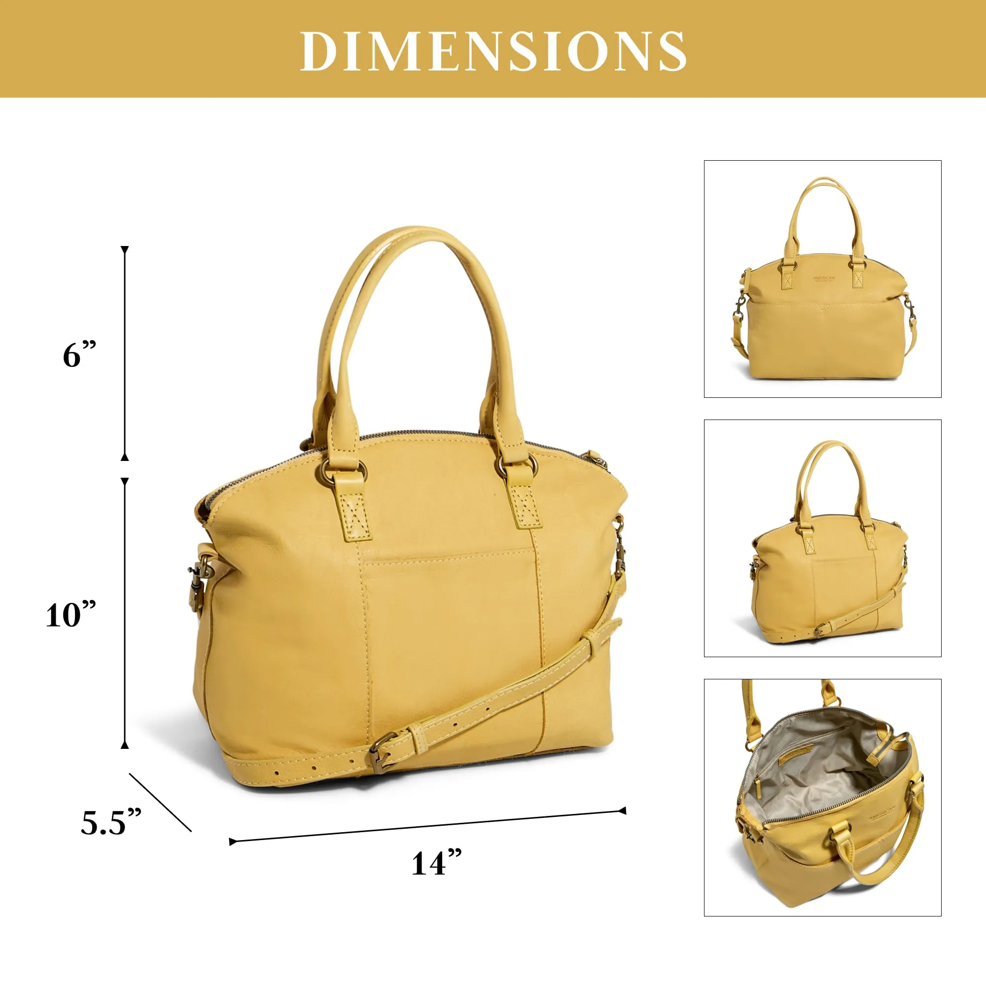 American Leather Co. Carrie Dome Satchel Crossbody Bag, Yellow, Soft Multi-Pocket Leather Purse, Crossbody Handbag with Convertible Strap, Functional & Fashionable Crossbody bags for Women