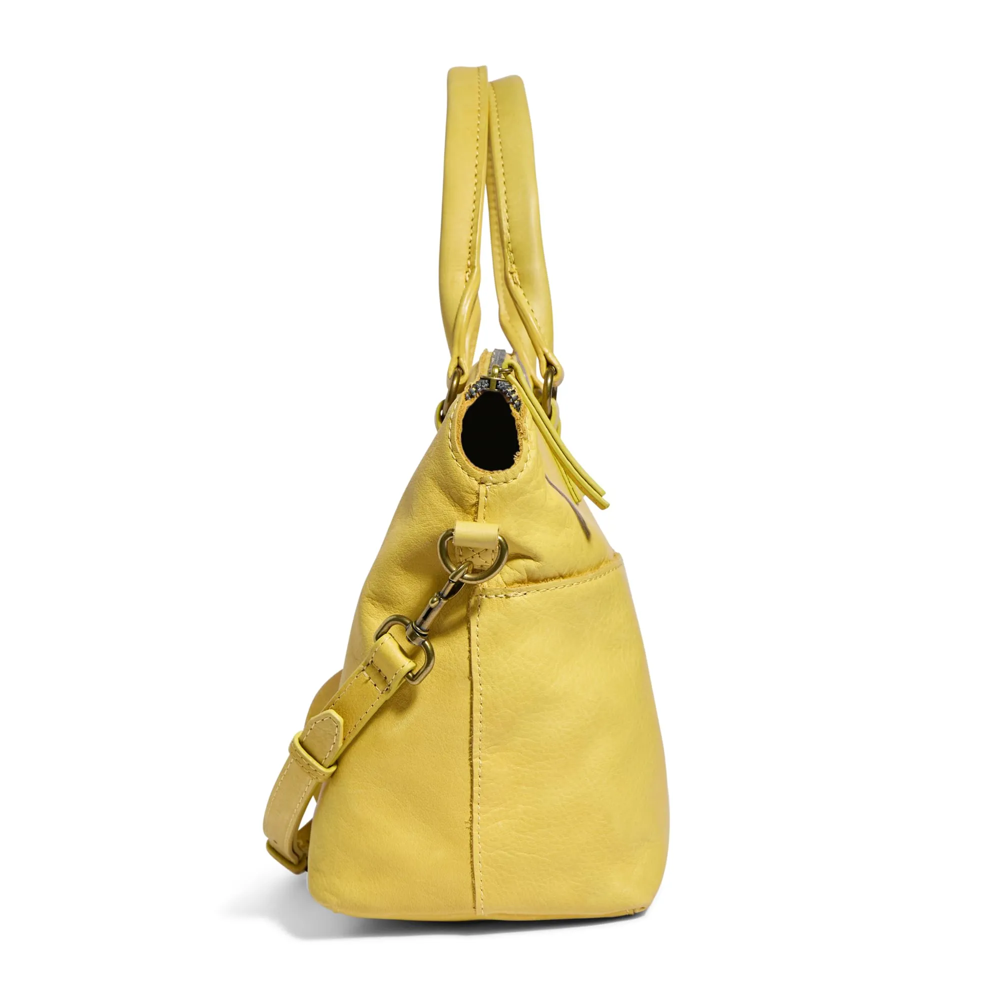 American Leather Co. Carrie Dome Satchel Crossbody Bag, Yellow, Soft Multi-Pocket Leather Purse, Crossbody Handbag with Convertible Strap, Functional & Fashionable Crossbody bags for Women