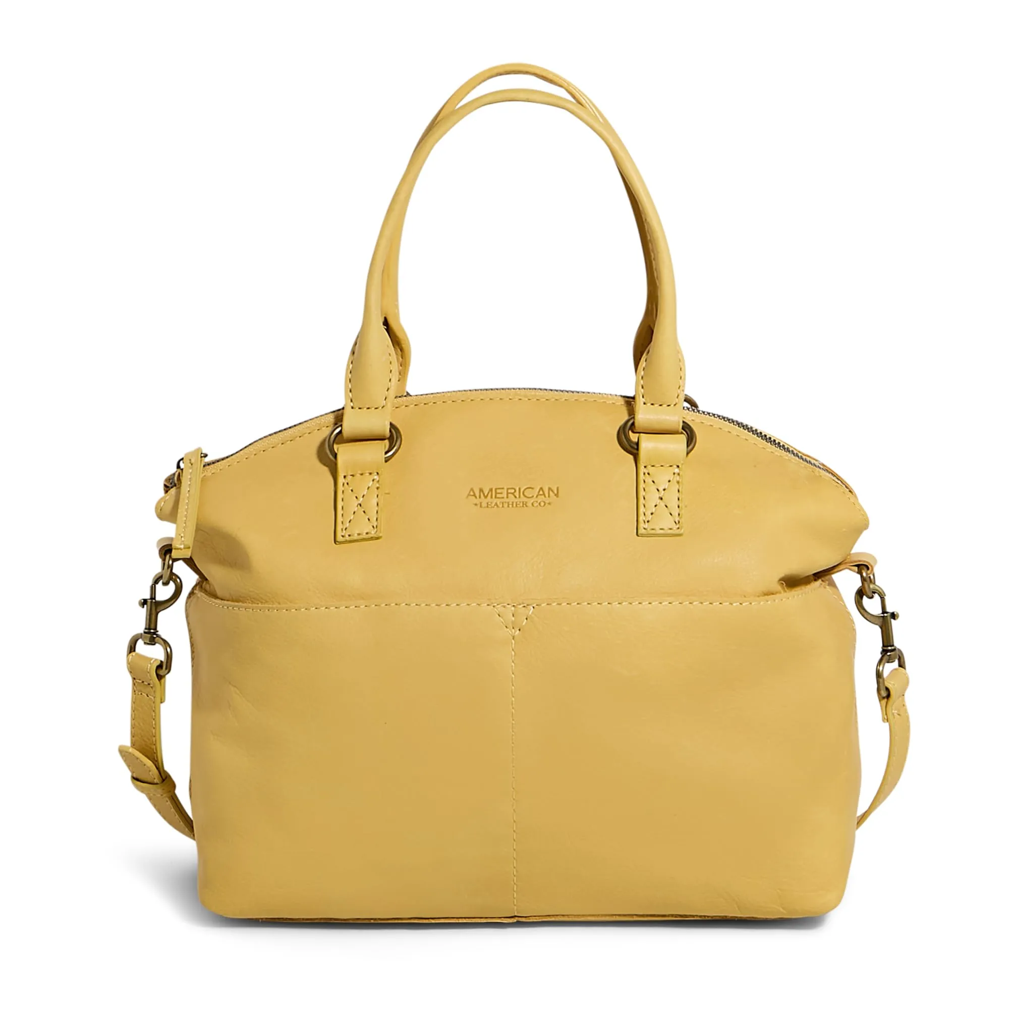 American Leather Co. Carrie Dome Satchel Crossbody Bag, Yellow, Soft Multi-Pocket Leather Purse, Crossbody Handbag with Convertible Strap, Functional & Fashionable Crossbody bags for Women