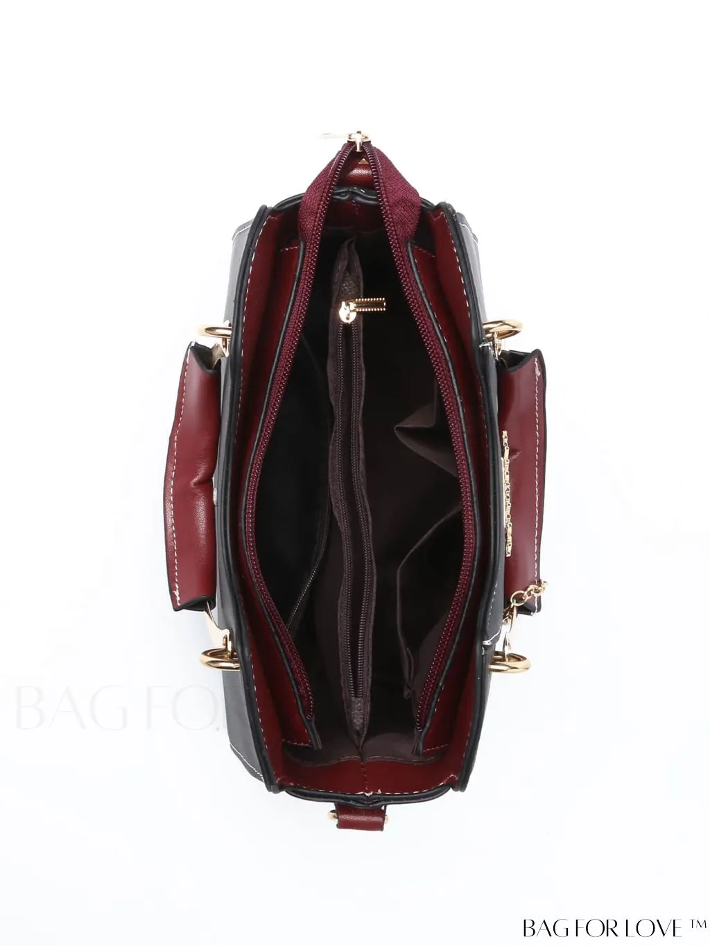BagForLove - Chic Alphabet-Inspired Color Blocked Handbag with Leaf Ornament