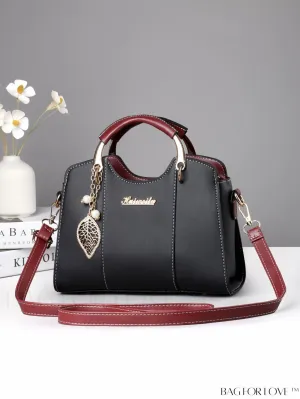 BagForLove - Chic Alphabet-Inspired Color Blocked Handbag with Leaf Ornament