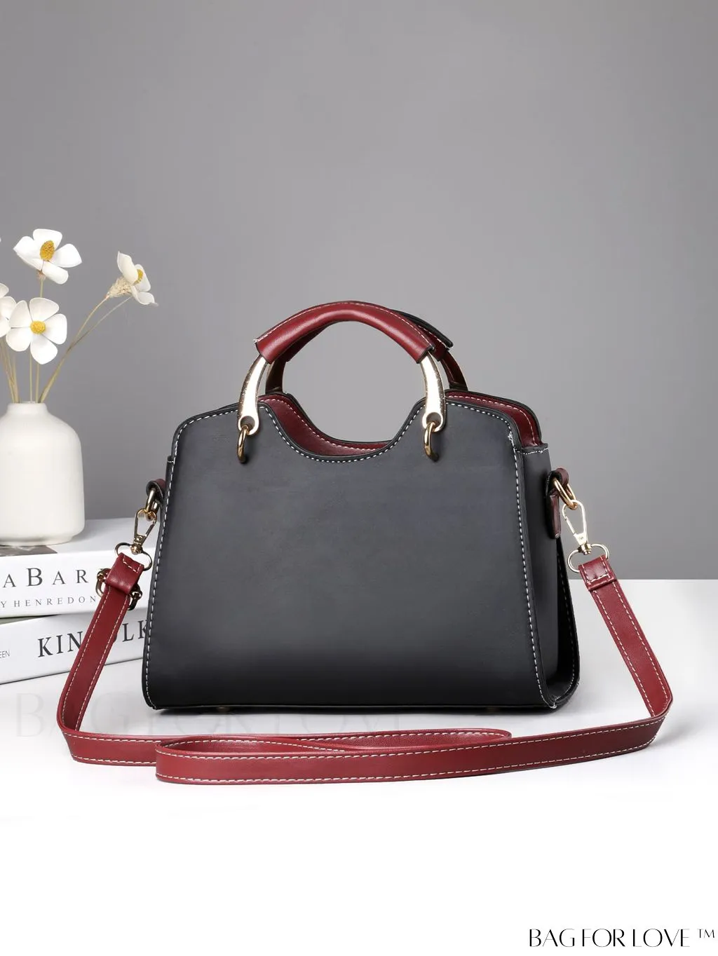 BagForLove - Chic Alphabet-Inspired Color Blocked Handbag with Leaf Ornament