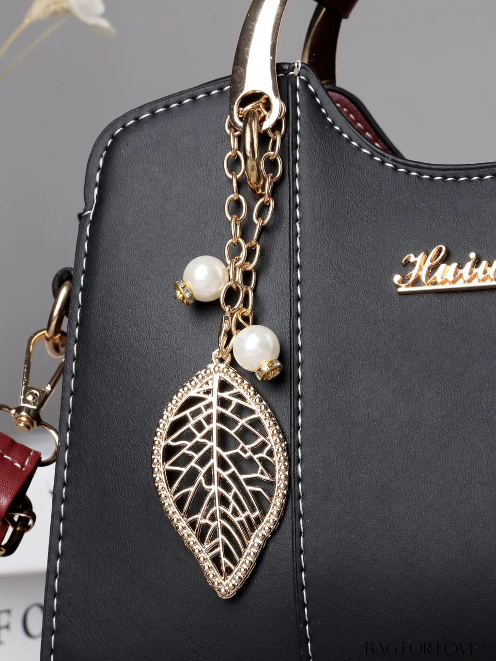 BagForLove - Chic Alphabet-Inspired Color Blocked Handbag with Leaf Ornament