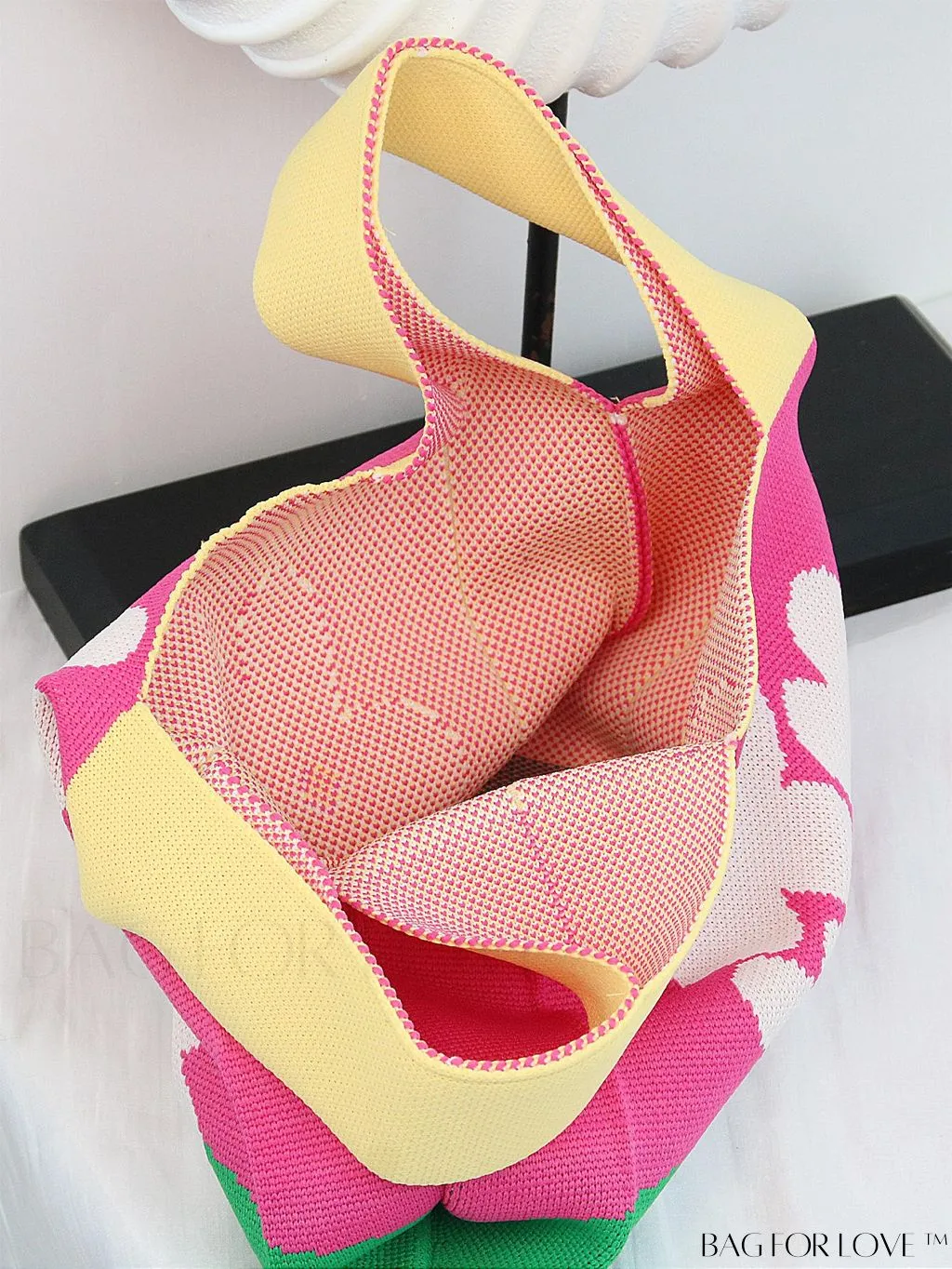 BagForLove - Chic Color Block Handbag with Geometric Crochet Pattern for Stylish Vacation