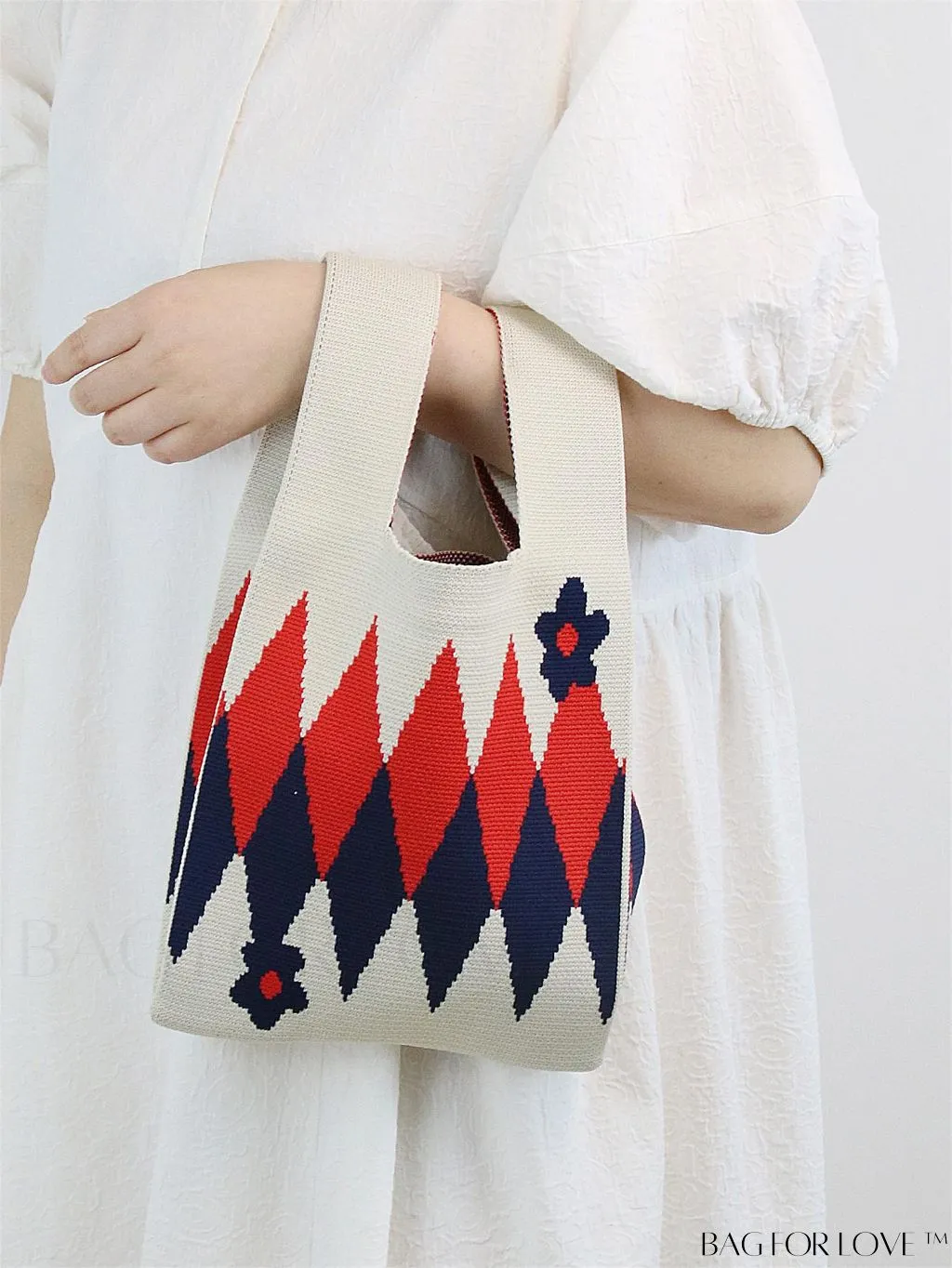 BagForLove - Chic Color Block Handbag with Geometric Crochet Pattern for Stylish Vacation