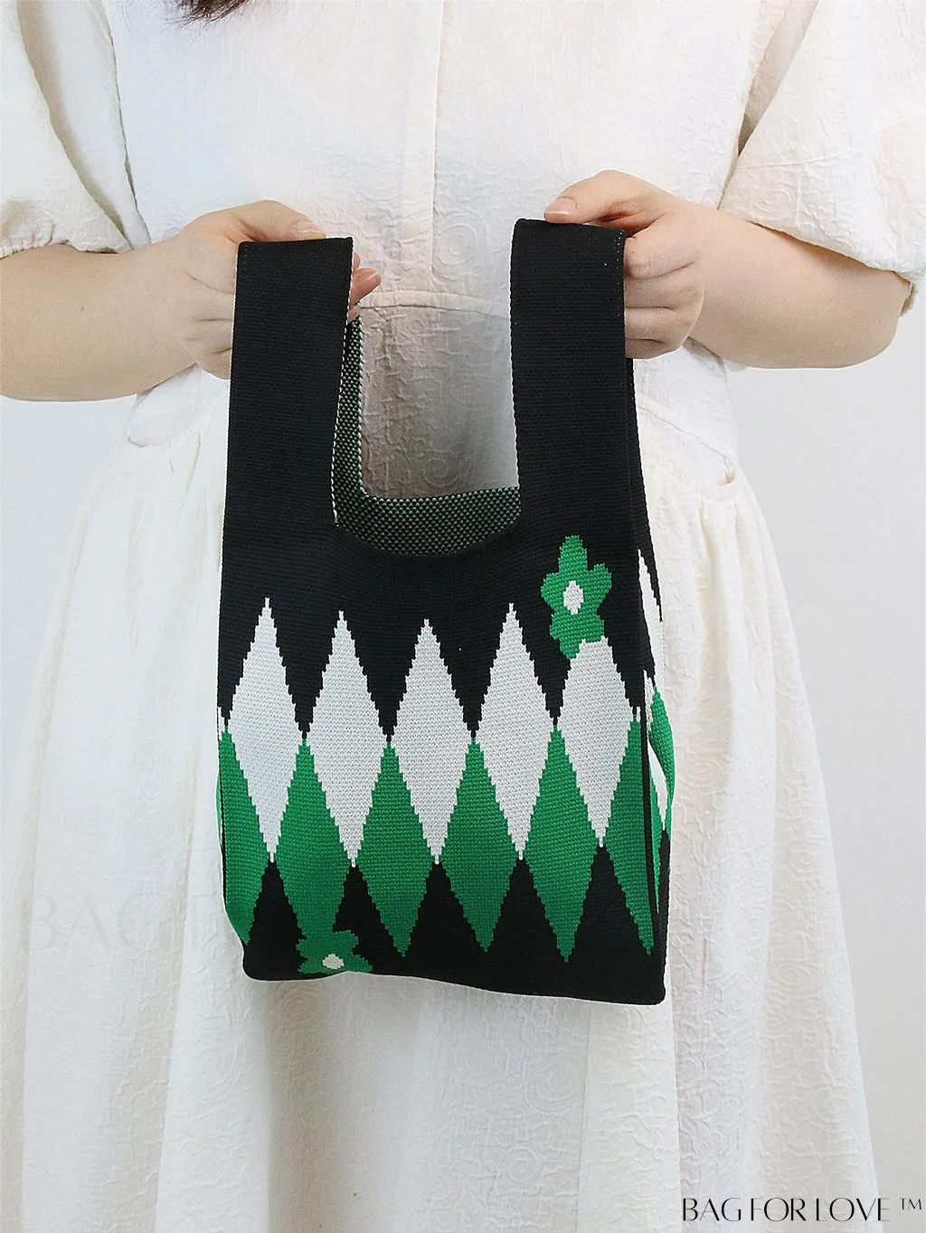 BagForLove - Chic Color Block Handbag with Geometric Crochet Pattern for Stylish Vacation
