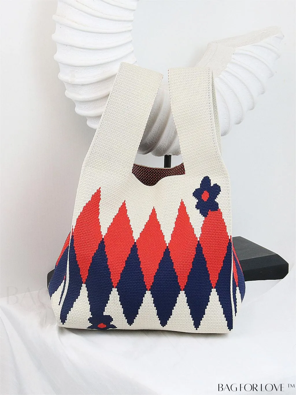 BagForLove - Chic Color Block Handbag with Geometric Crochet Pattern for Stylish Vacation