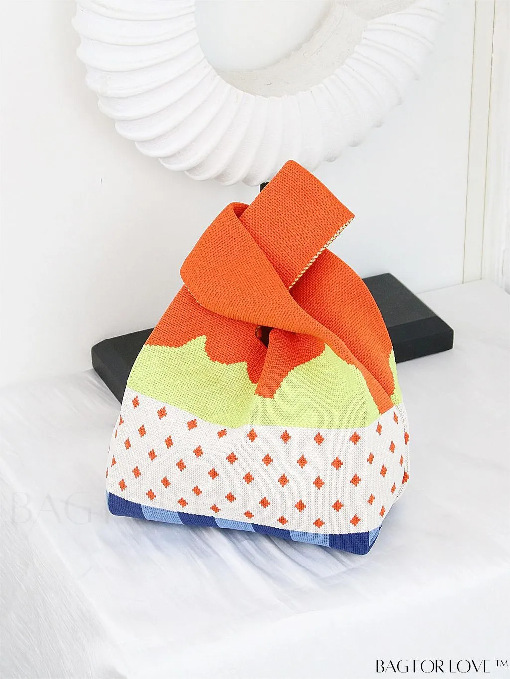 BagForLove - Chic Color Block Handbag with Geometric Crochet Pattern for Stylish Vacation