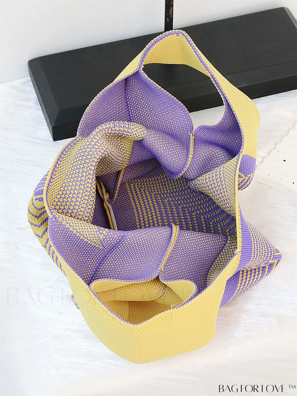 BagForLove - Chic Color Block Handbag with Geometric Crochet Pattern for Stylish Vacation