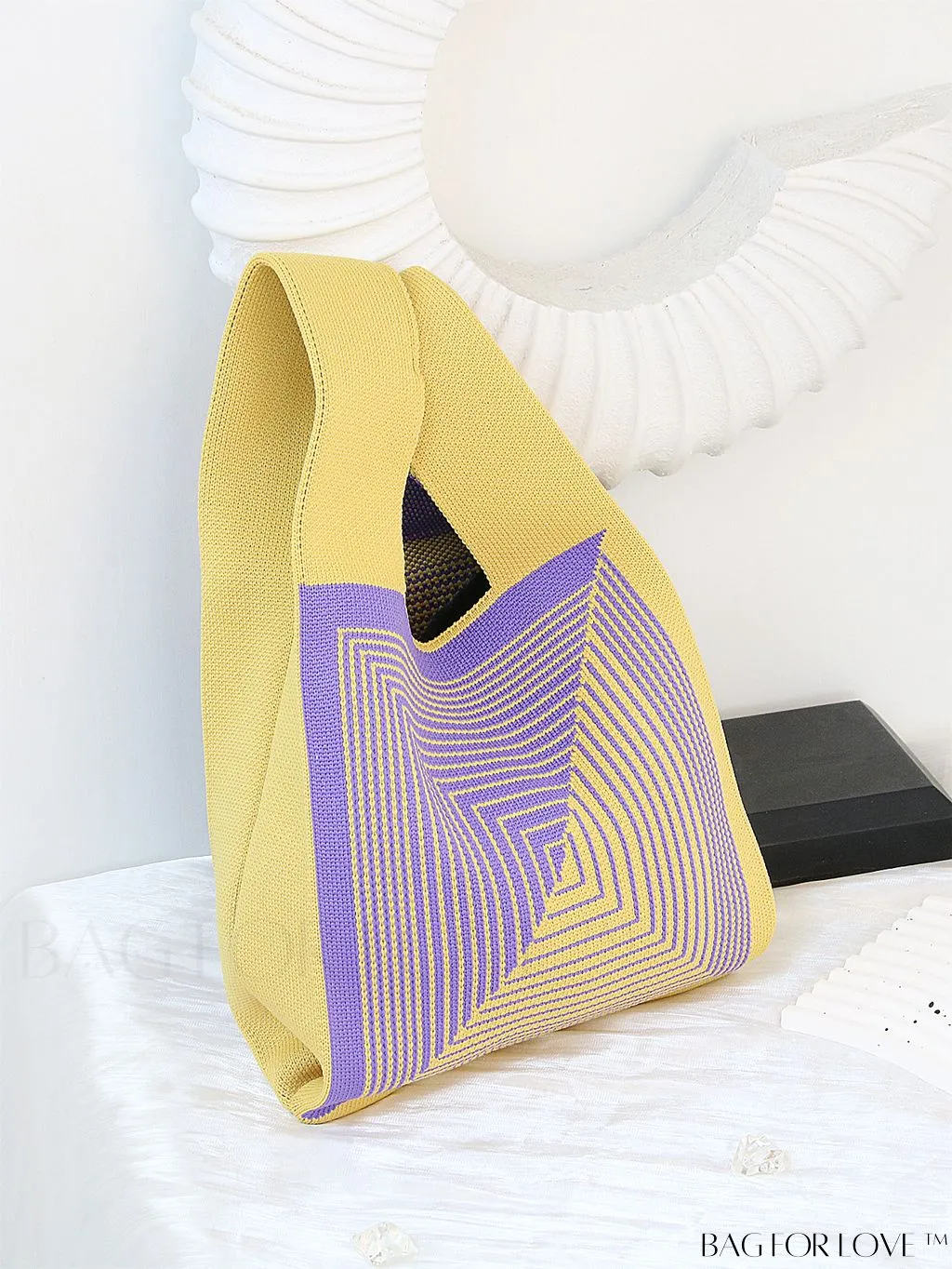 BagForLove - Chic Color Block Handbag with Geometric Crochet Pattern for Stylish Vacation