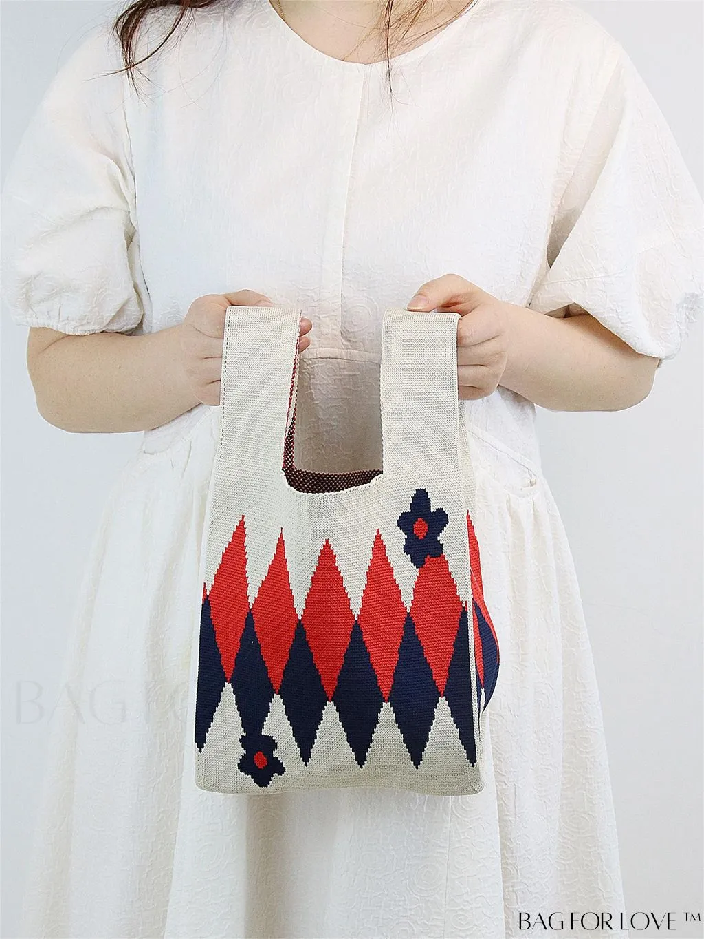 BagForLove - Chic Color Block Handbag with Geometric Crochet Pattern for Stylish Vacation
