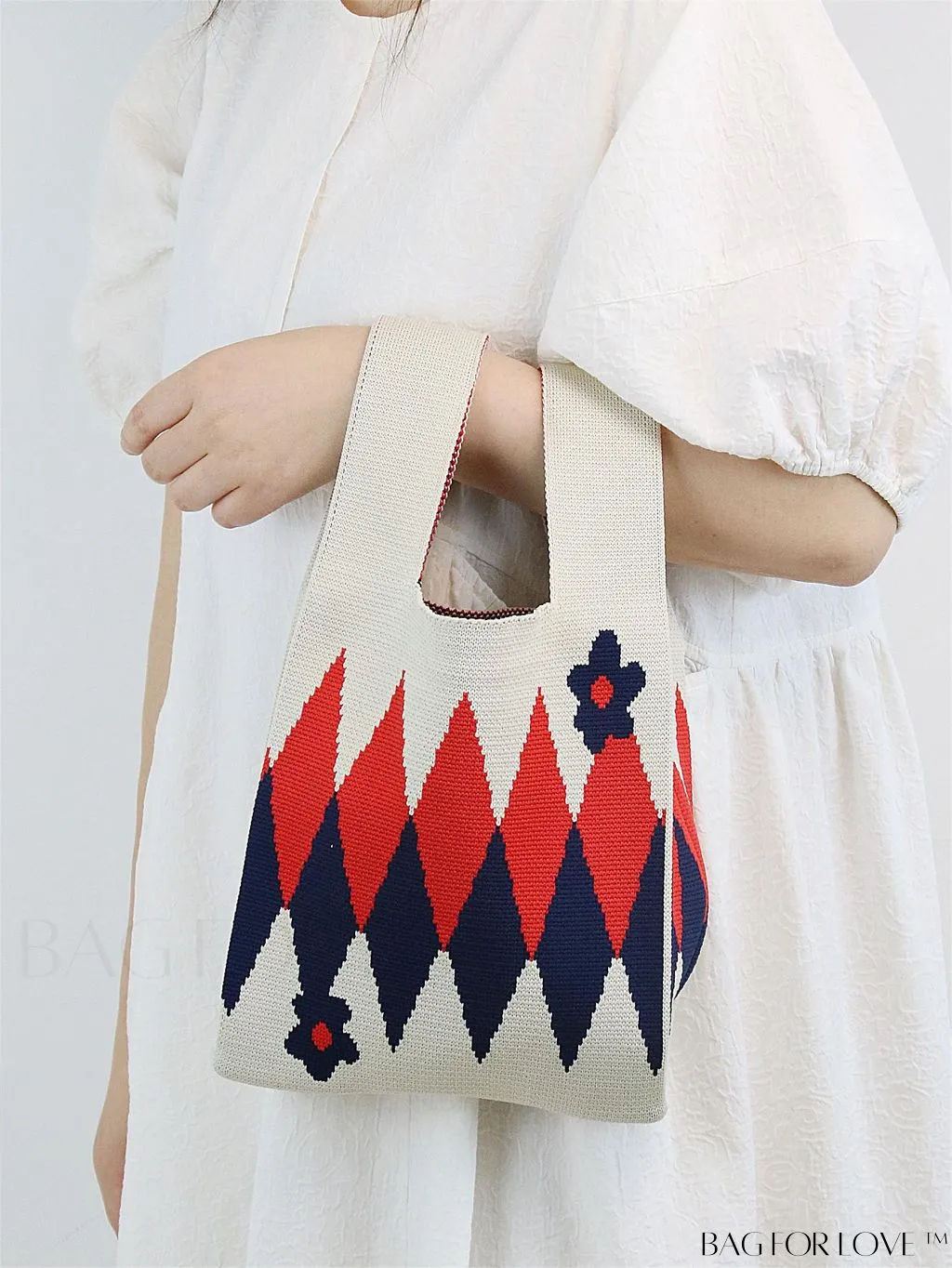 BagForLove - Chic Color Block Handbag with Geometric Crochet Pattern for Stylish Vacation