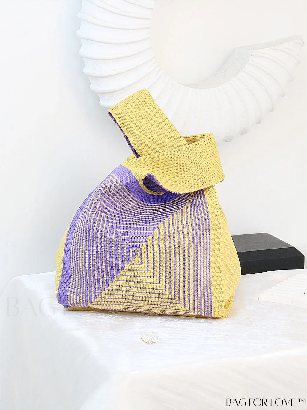 BagForLove - Chic Color Block Handbag with Geometric Crochet Pattern for Stylish Vacation