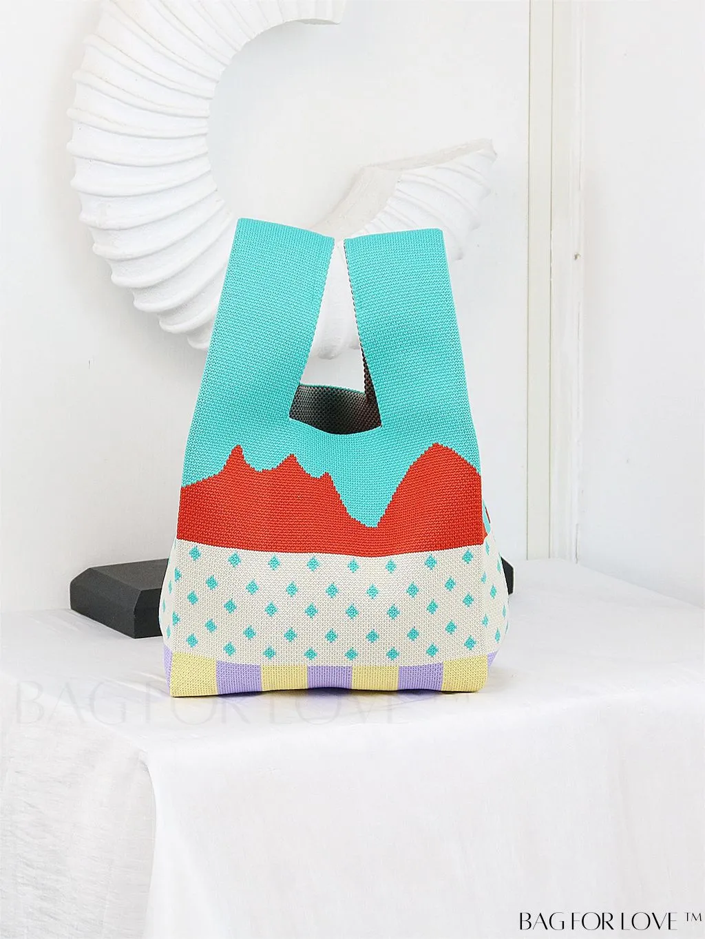 BagForLove - Chic Color Block Handbag with Geometric Crochet Pattern for Stylish Vacation