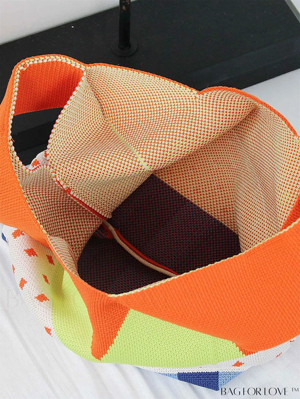 BagForLove - Chic Color Block Handbag with Geometric Crochet Pattern for Stylish Vacation