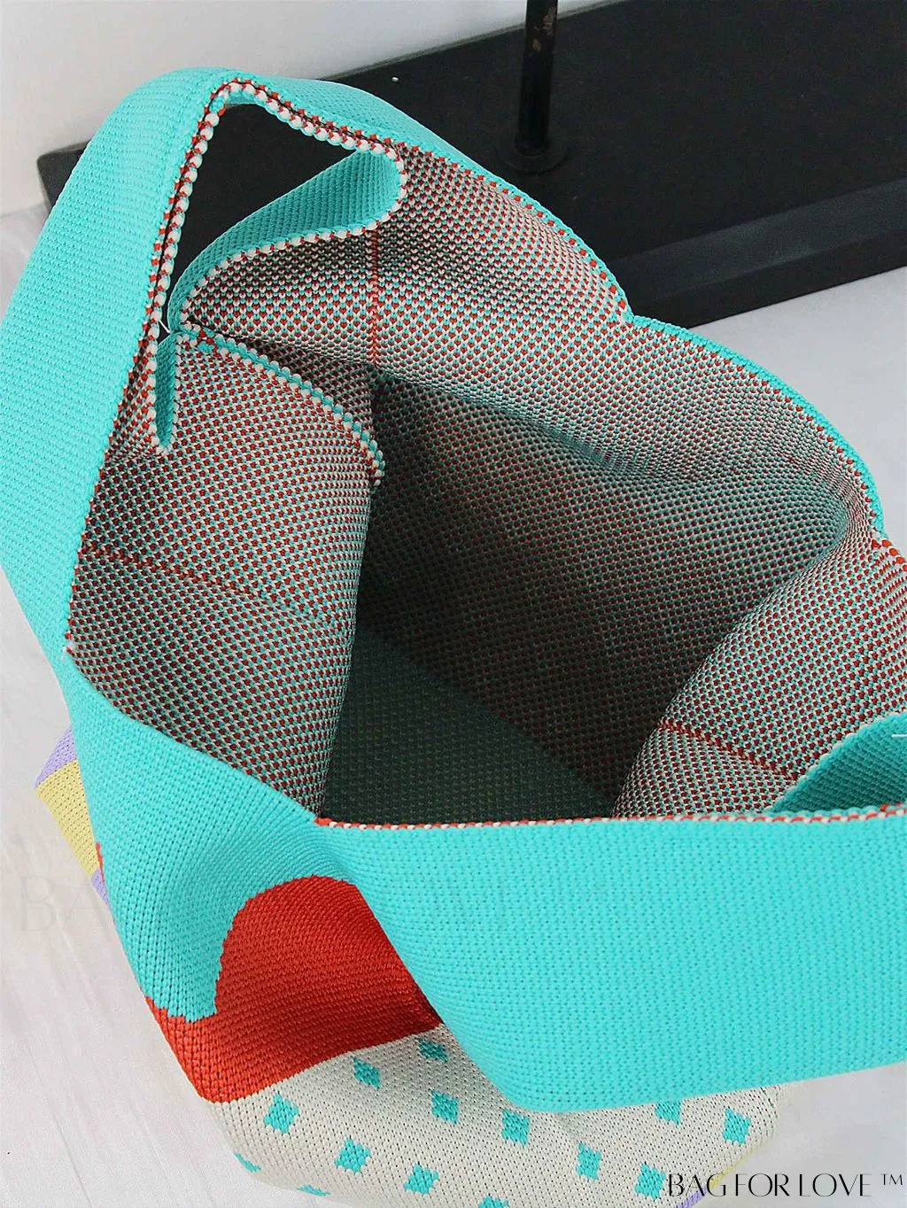 BagForLove - Chic Color Block Handbag with Geometric Crochet Pattern for Stylish Vacation