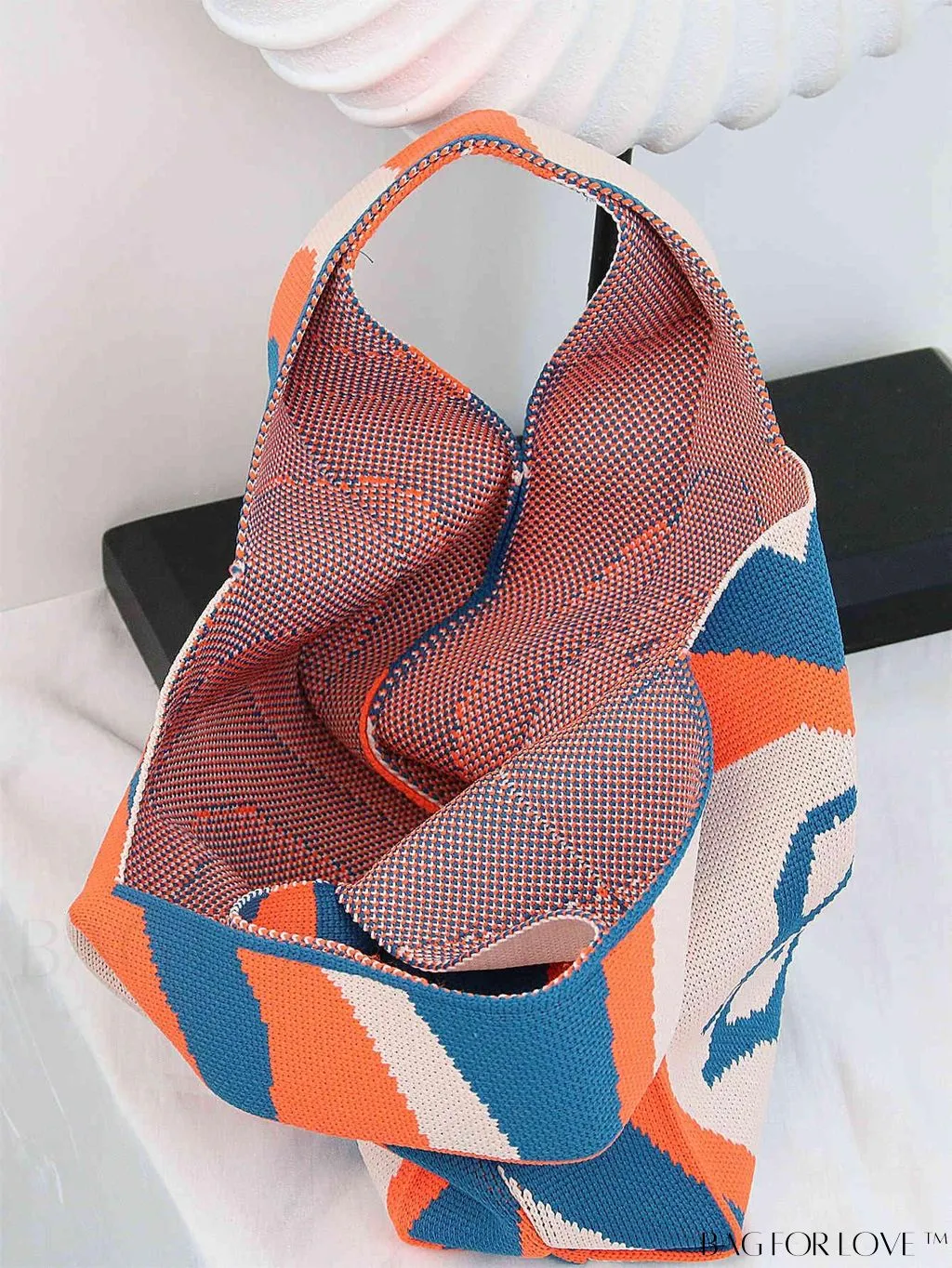 BagForLove - Chic Color Block Handbag with Geometric Crochet Pattern for Stylish Vacation
