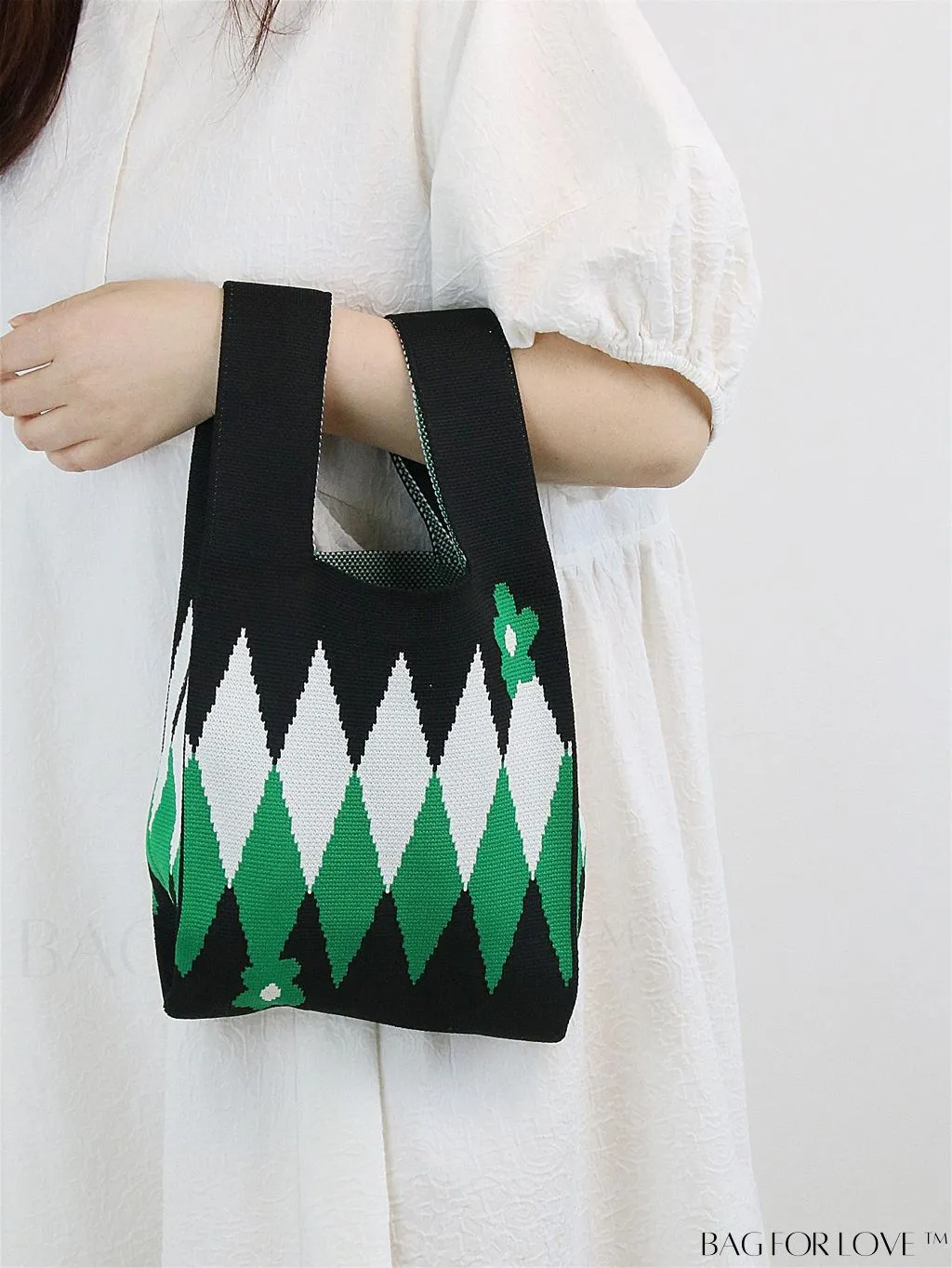 BagForLove - Chic Color Block Handbag with Geometric Crochet Pattern for Stylish Vacation