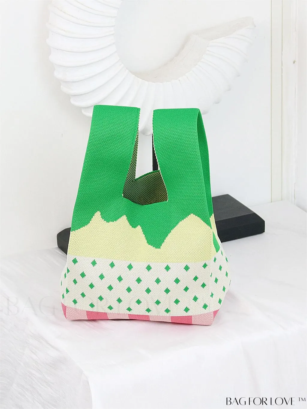 BagForLove - Chic Color Block Handbag with Geometric Crochet Pattern for Stylish Vacation