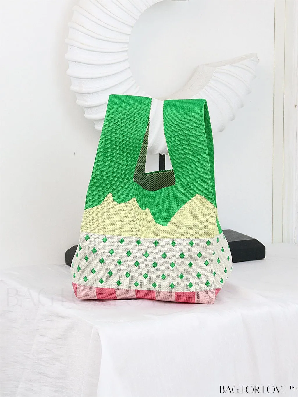 BagForLove - Chic Color Block Handbag with Geometric Crochet Pattern for Stylish Vacation