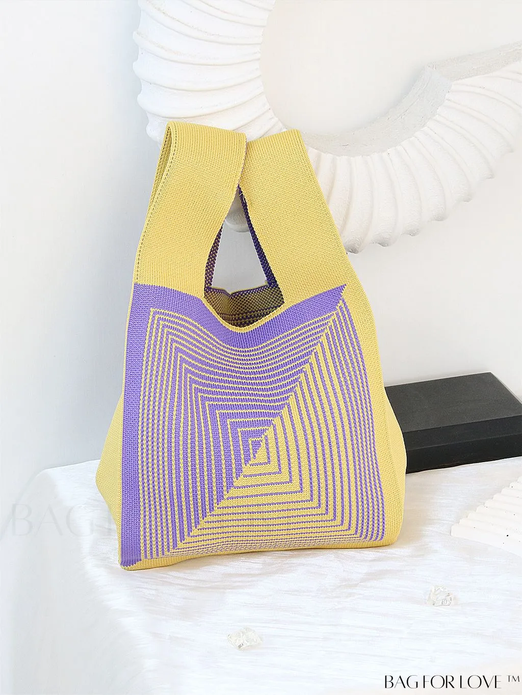 BagForLove - Chic Color Block Handbag with Geometric Crochet Pattern for Stylish Vacation