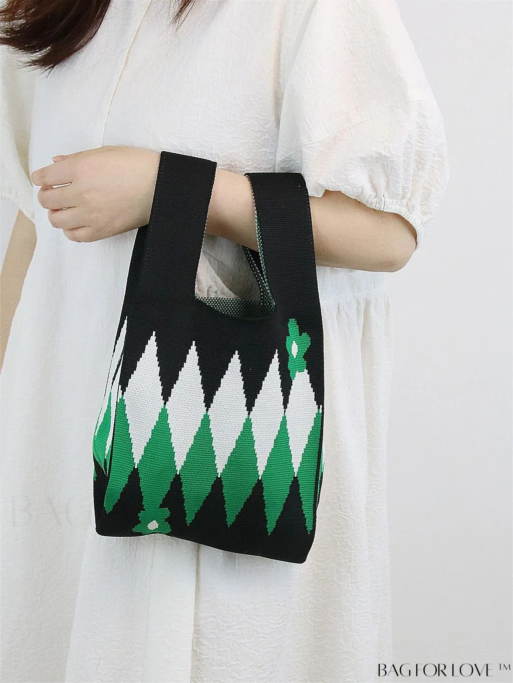 BagForLove - Chic Color Block Handbag with Geometric Crochet Pattern for Stylish Vacation