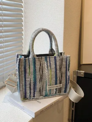 BagForLove - Chic Double Handle Colorblock Square Bag with Mini Letter Patch and Striped Pattern