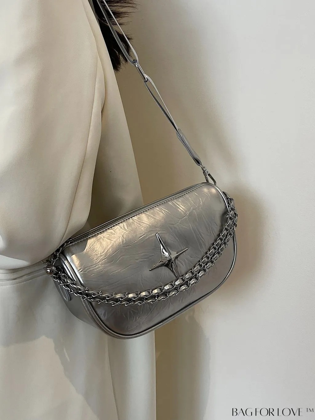 BagForLove - Chic Metallic Avant-garde Shoulder Bag with Lustrous Appeal