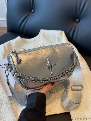 BagForLove - Chic Metallic Avant-garde Shoulder Bag with Lustrous Appeal