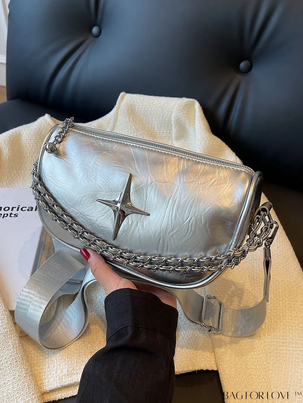 BagForLove - Chic Metallic Avant-garde Shoulder Bag with Lustrous Appeal