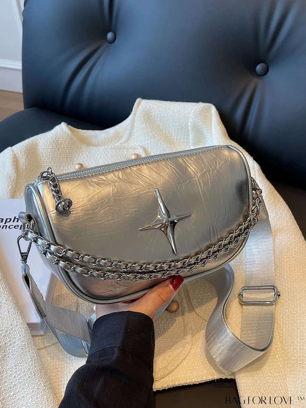 BagForLove - Chic Metallic Avant-garde Shoulder Bag with Lustrous Appeal