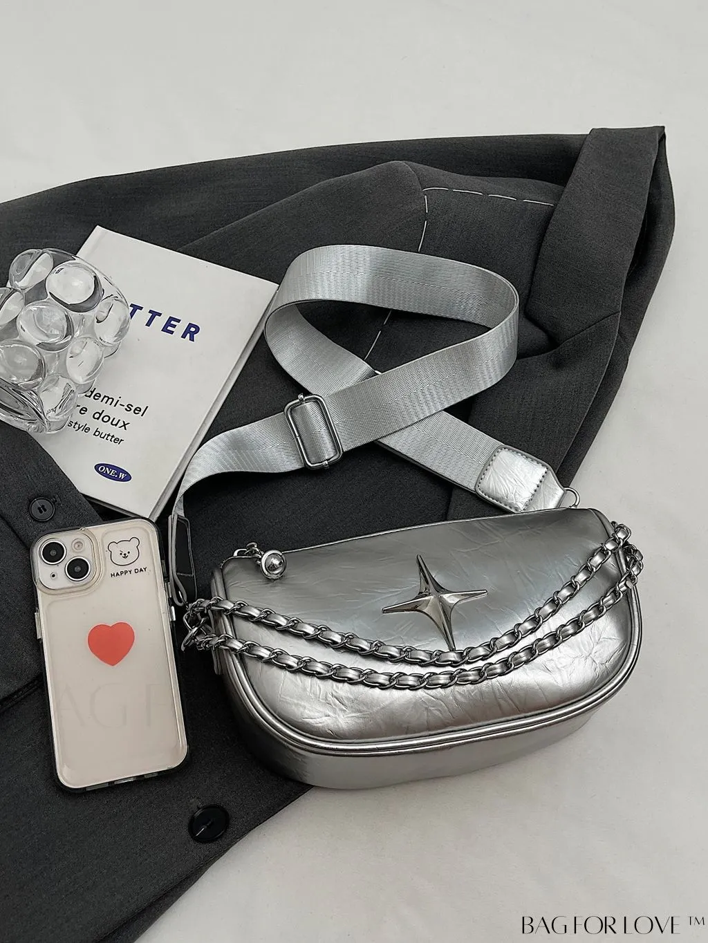 BagForLove - Chic Metallic Avant-garde Shoulder Bag with Lustrous Appeal