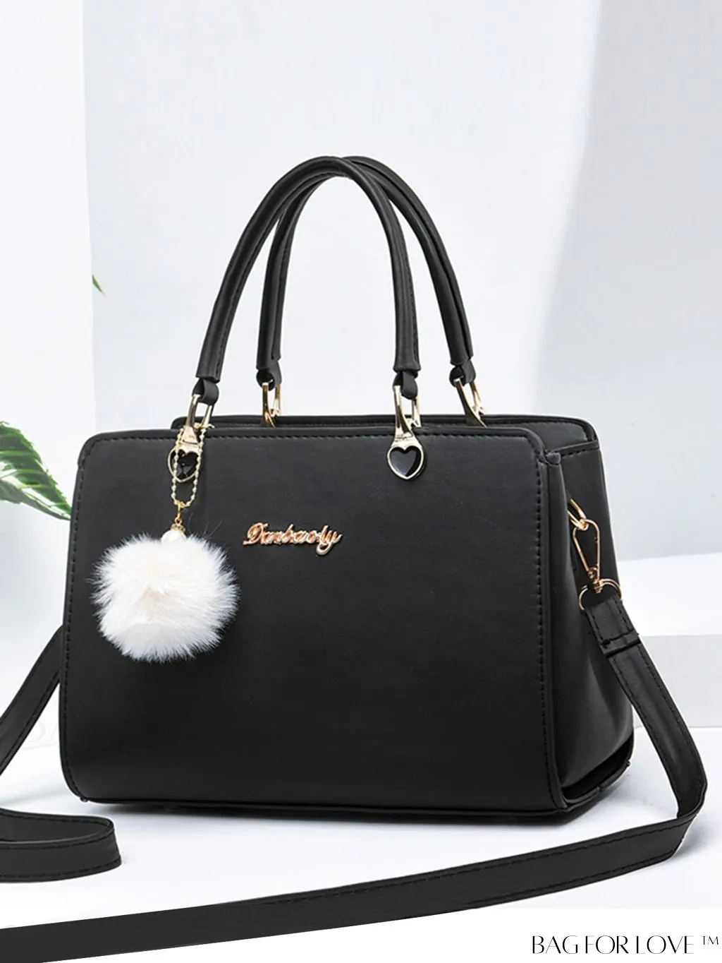 BagForLove - Chic Metallic Handbag with Letter Tag and Pendant, Featuring Glossy Edgy Style