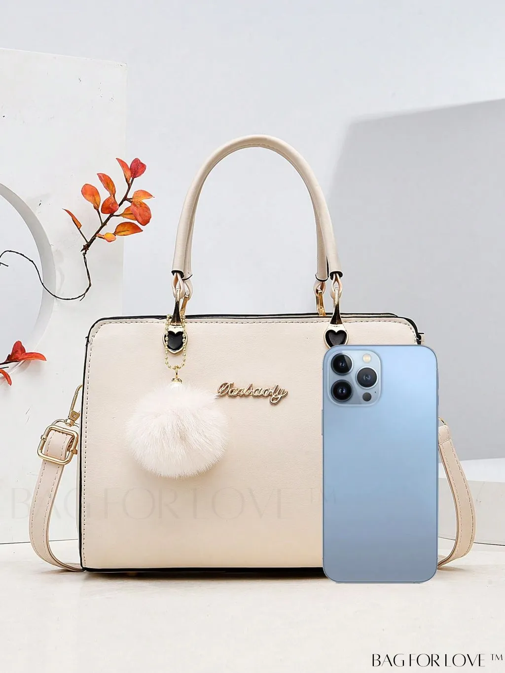 BagForLove - Chic Metallic Handbag with Letter Tag and Pendant, Featuring Glossy Edgy Style
