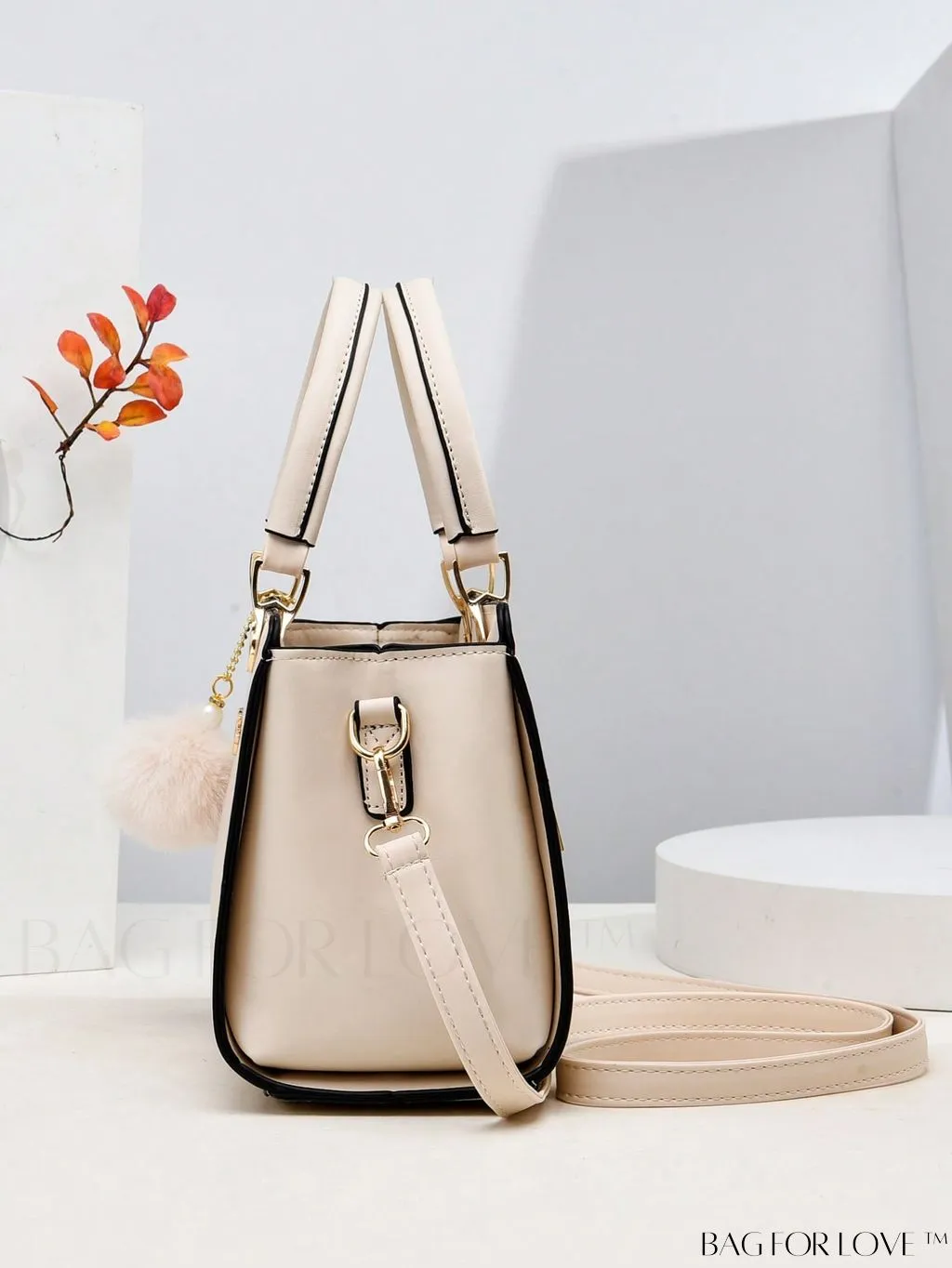 BagForLove - Chic Metallic Handbag with Letter Tag and Pendant, Featuring Glossy Edgy Style