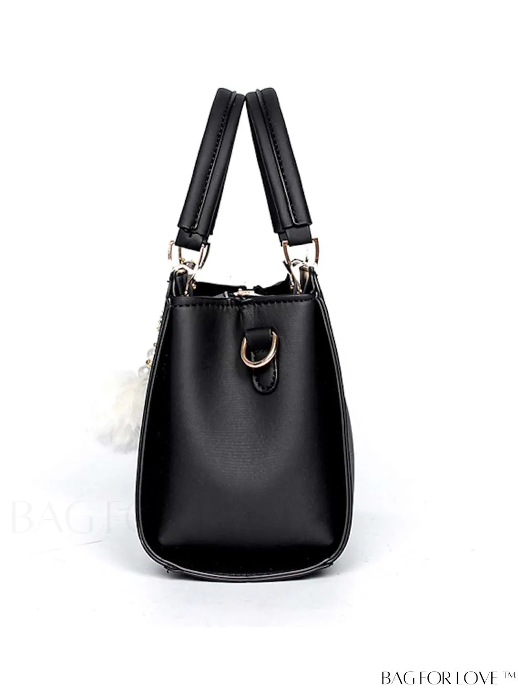 BagForLove - Chic Metallic Handbag with Letter Tag and Pendant, Featuring Glossy Edgy Style
