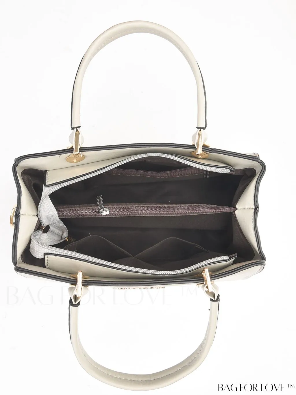 BagForLove - Chic Metallic Handbag with Letter Tag and Pendant, Featuring Glossy Edgy Style