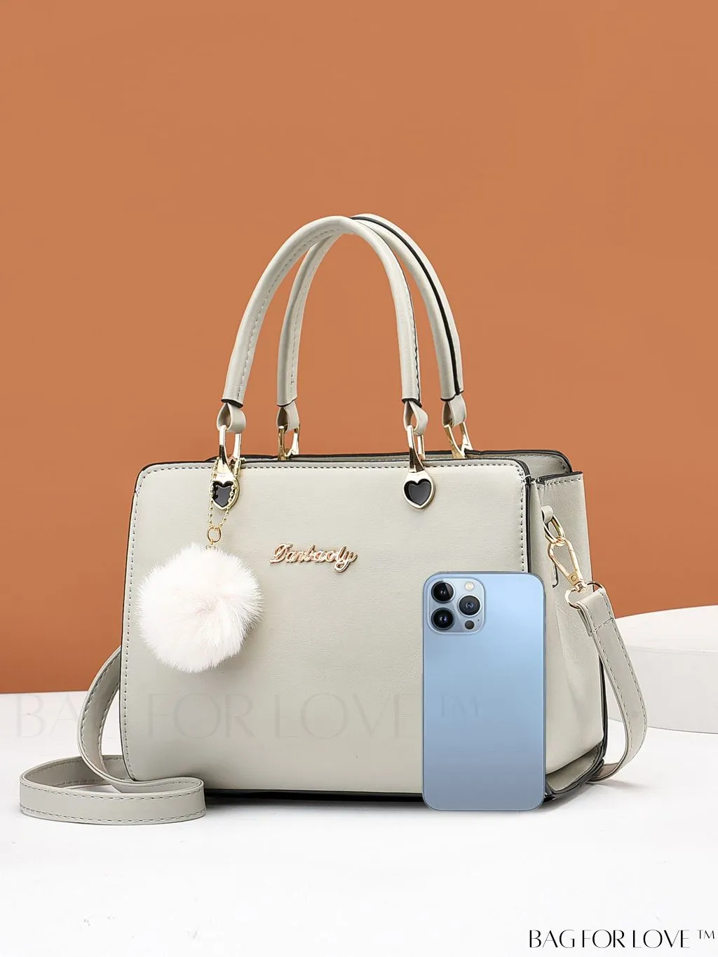 BagForLove - Chic Metallic Handbag with Letter Tag and Pendant, Featuring Glossy Edgy Style