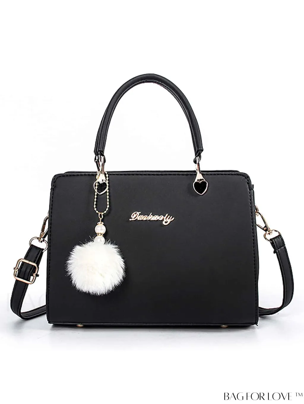 BagForLove - Chic Metallic Handbag with Letter Tag and Pendant, Featuring Glossy Edgy Style