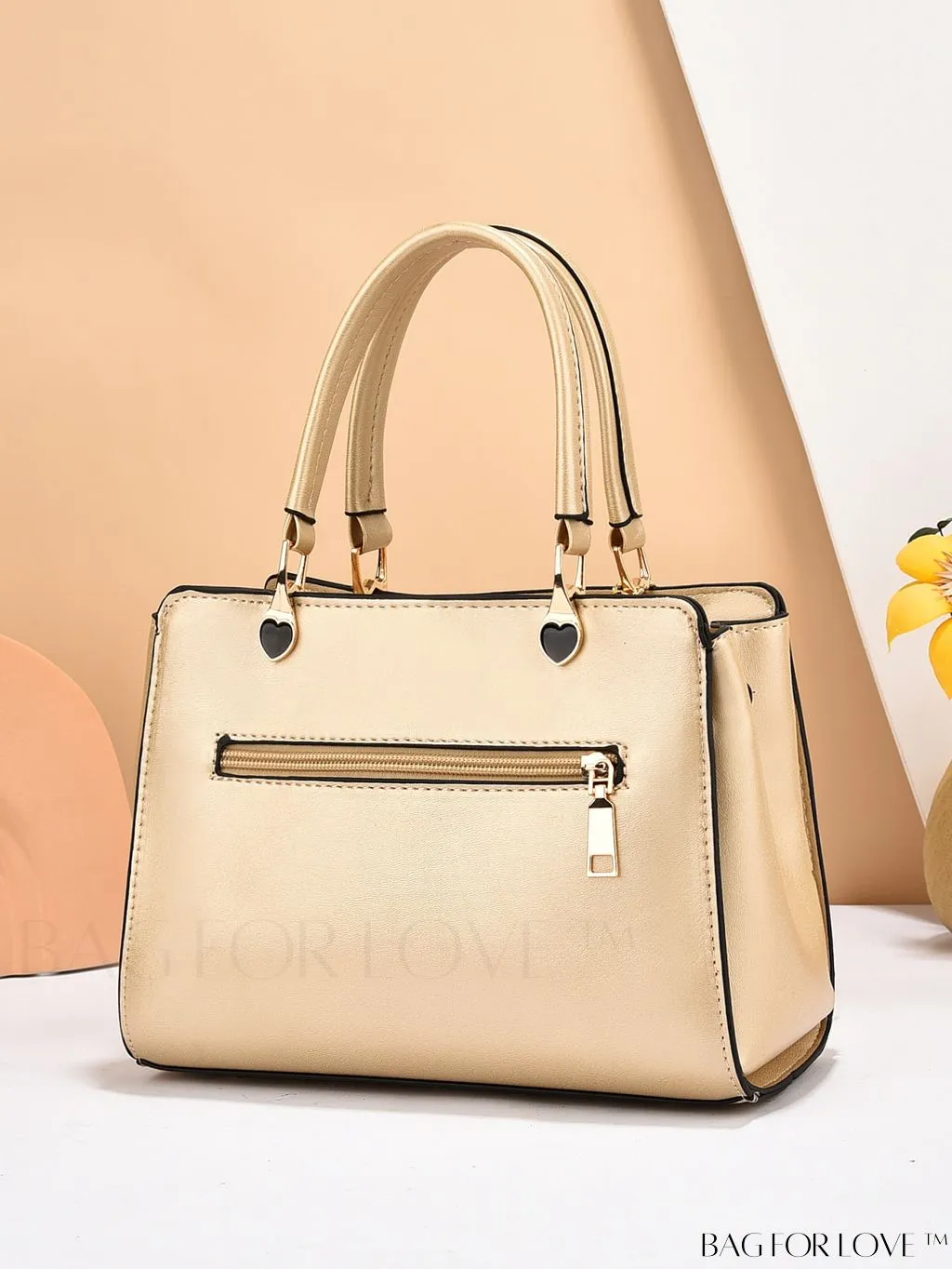 BagForLove - Chic Metallic Handbag with Letter Tag and Pendant, Featuring Glossy Edgy Style