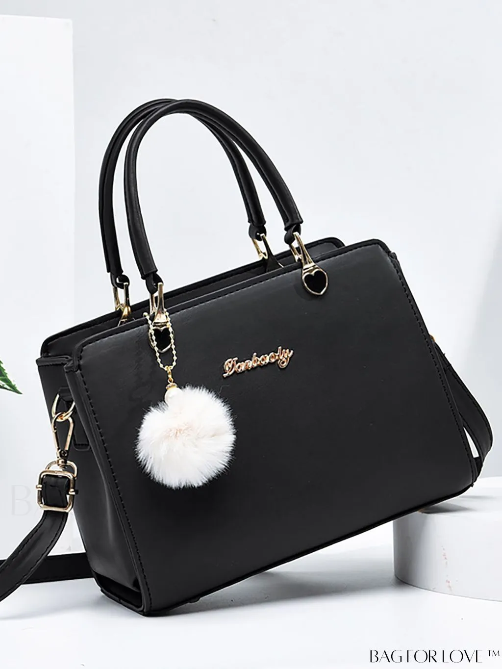 BagForLove - Chic Metallic Handbag with Letter Tag and Pendant, Featuring Glossy Edgy Style