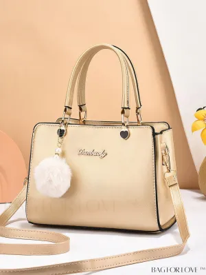 BagForLove - Chic Metallic Handbag with Letter Tag and Pendant, Featuring Glossy Edgy Style
